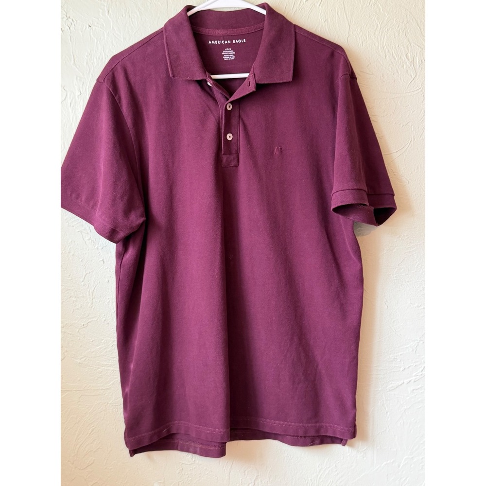 American Eagle Mens Maroon Burgundy Short Sleeve Polo Shirt Standard Fit‎ Large
